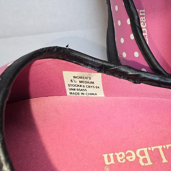 L.L. Bean Women's Pink Polka Dot Slip On Slogger Rubber Clog Duck Boot Size 6.5 - Picture 5 of 12